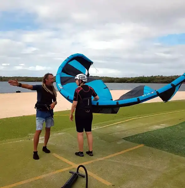 Beginner kiteboarding lesson at JBay Kiteboarding Curacao in St. Joris Bay